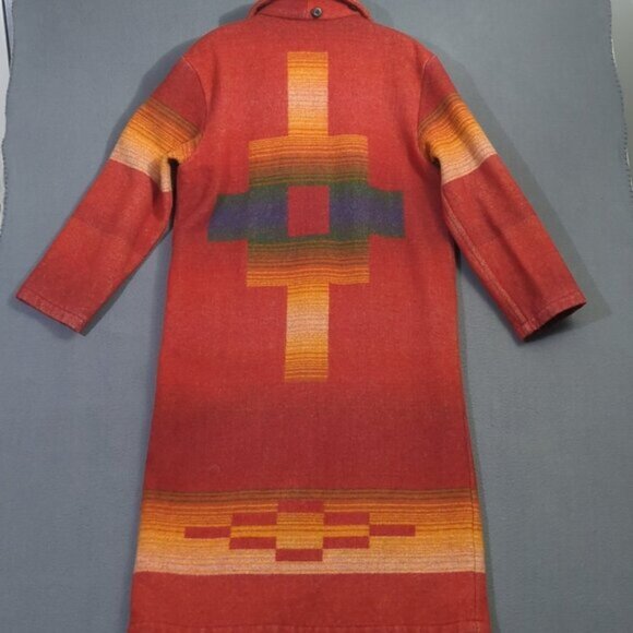 Woolrich Vtg Coat Women's L Red Southwest Aztec Conch Wool Blanket Long USA Made - Picture 1 of 16